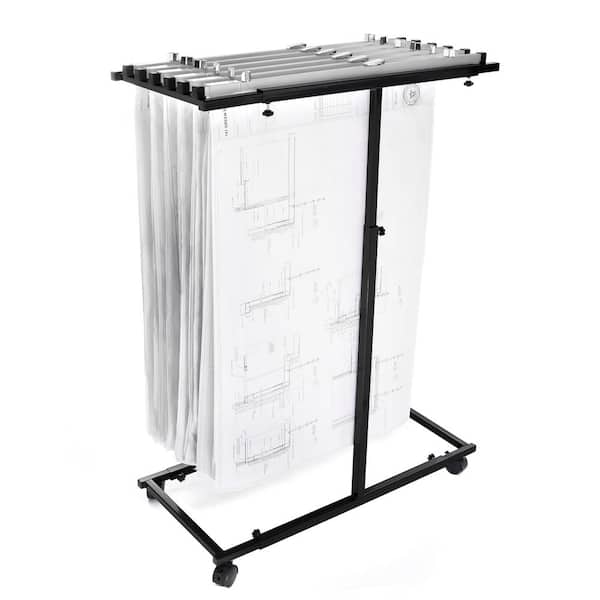 Black Blueprint Steel Vertical Plan Center with (6) 36 in. Aluminum Hanging Clamps