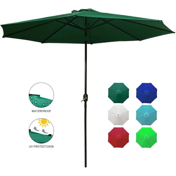 LAUREL CANYON 9 ft. Market Table Patio Umbrella with Push Button Tilt and Crank in Dark Green