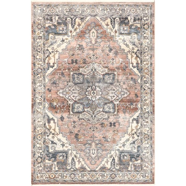 nuLOOM Faded Medallion Fringe Rust 5 ft. x 8 ft. Traditional Area Rug