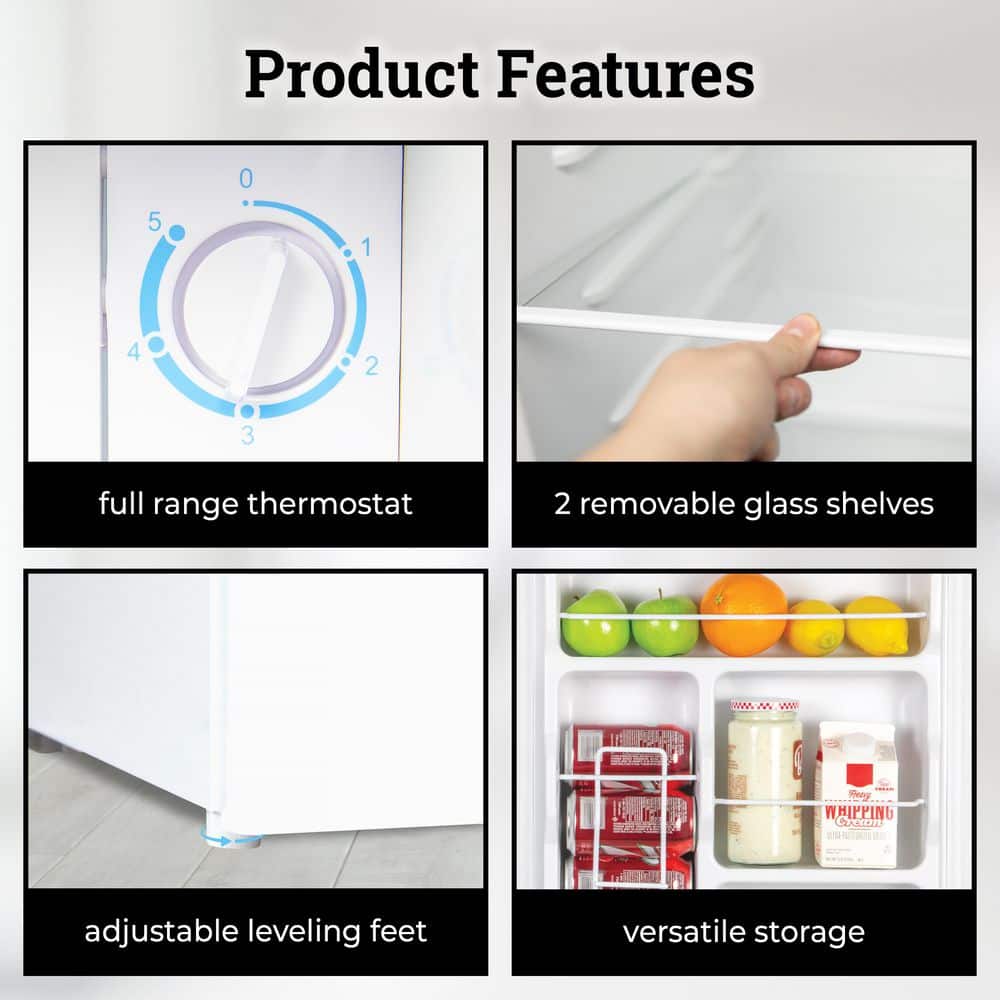 Compact White Freestanding Refrigerator with Glass Shelves