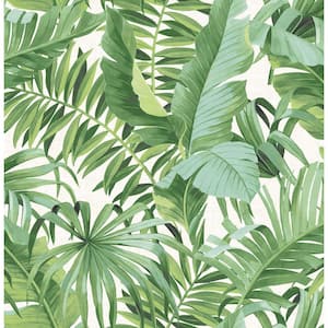 Alfresco Green Palm Leaf Paper Non-Pasted Wallpaper Roll (Covers 56.4 Sq. Ft.)
