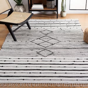 Striped Kilim Ivory Black Doormat 3 ft. x 5 ft. Geometric Striped Area Rug