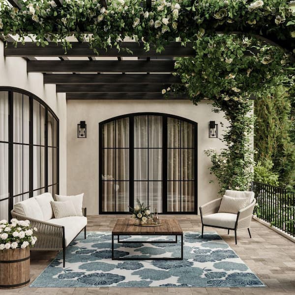 Garden Oasis Blue 10 ft. x 14 ft. Nature-inspired Contemporary Area Rug
