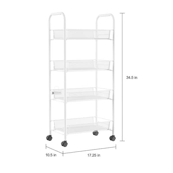4 Tier Trolley Rack Movable Shelf Freestanding Slim Bathroom Organizer with  Wheels