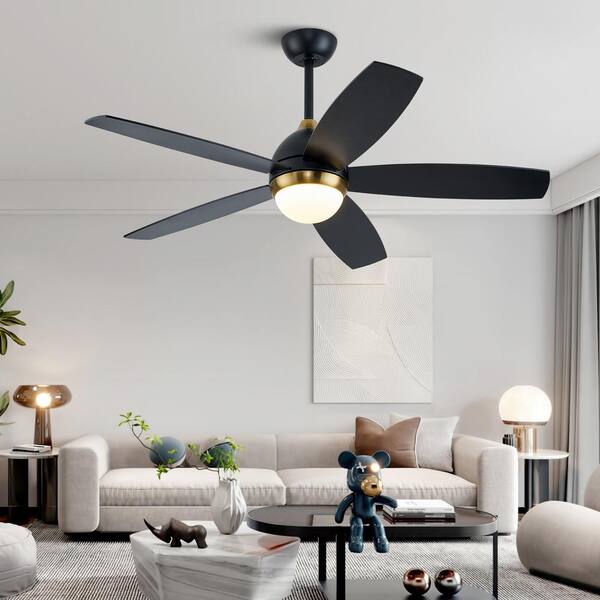 Sunpez 52 in. W Indoor Matte Black Modern Ceiling Fan with 3 Color ...