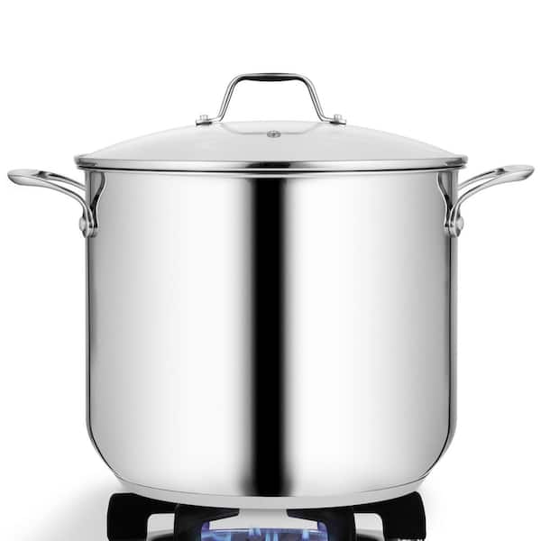 19 qt. Stainless Steel Stockpot, Induction-Compatible, See-Through Lid, Ideal for Stews, Soups, Dishwasher Safe