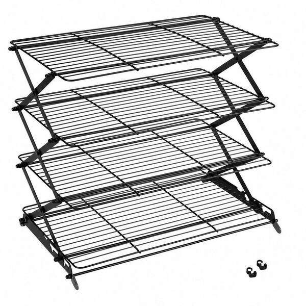4-Tier Collapsible Heavy-Gauge Materials Cooling Rack Set with Adjustable 3 Setting Design Stackable Roasting Cooking