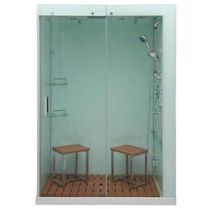 Venus 59 in. x 32 in. X 86 in. Steam Shower Kit in White with Sliding Door, Right Side Controls and Center Drain