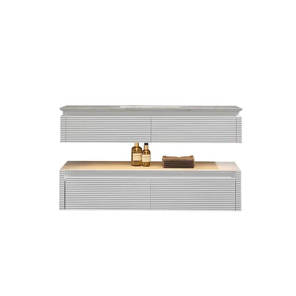 JimsMaison 48 in. W x 21 in. D x 30 in. H Single Sink Wall-Mounted Bath Vanity in White with White Engineered Stone Top