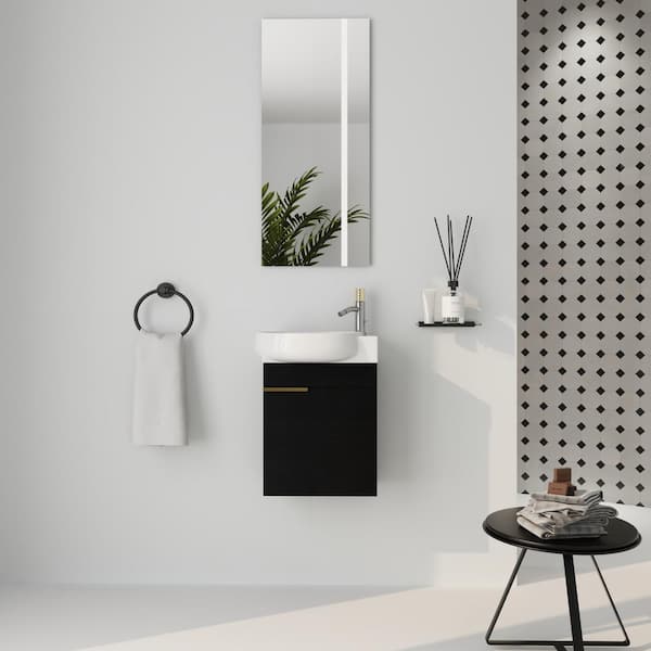 Modern 16.8 in. W x 11.6 in. D x 21.3 in. H Single Sink Wall Mount Bath Vanity in Black with White Ceramic Top