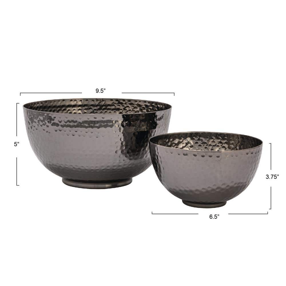 Oxidized Silver Hand-Hammered Metal Serving Bowls, Set of 2