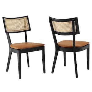 Caledonia Faux Leather Upholstered Wood Dining Chairs - in Black Tan (Set of 2)