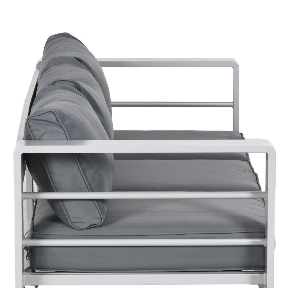 Gray Aluminum Outdoor Sofa with Cushions and Wide Armrests