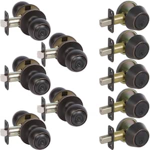 5-Fairfield Edged Oil Rubbed Bronze Rd Knob Entry Door Locks and 5-Edged Oil Rubbed Brz Sgl Cyl Deadbolts All Key Alike