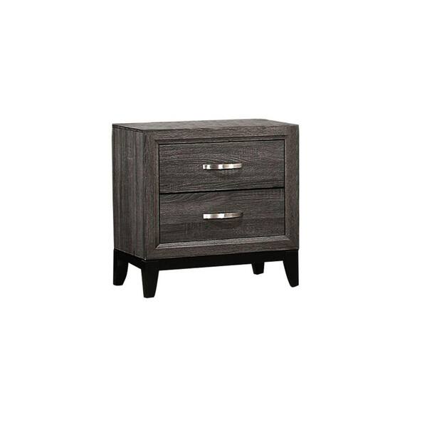 Benjara Gray and Black 2-Drawer 23 in. Wooden Nightstand