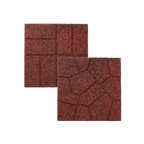 Vigoro 16 in. x 16 in. x 3/4 in. Black/Red Blended Dual-Sided Rubber Paver (60-Pack)