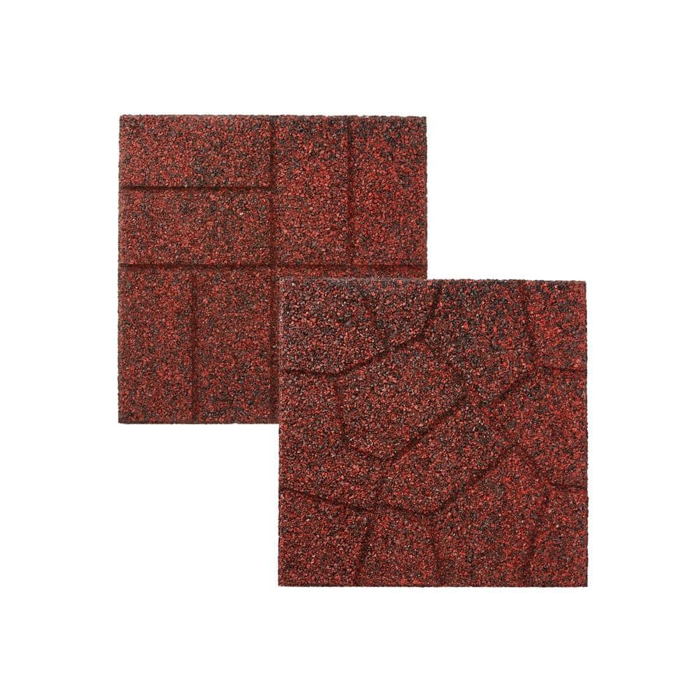 16" Dual-Sided Red and Black Recycled Rubber Patio Pavers