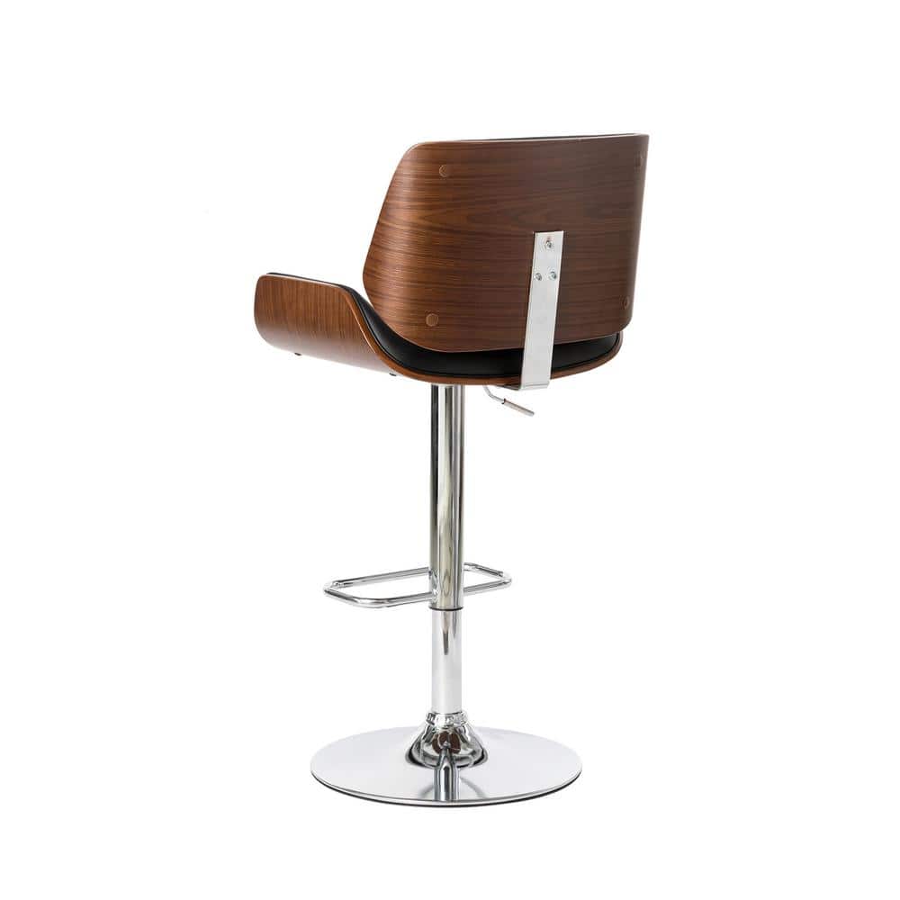 Modern Bentwood Adjustable Swivel Bar Stool Set in Black and Walnut