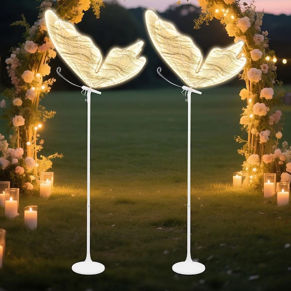 76.4 in. White and Gold Modern Creative Wedding Decoration Butterfly LED Standard Floor Lamp 2-Piece (Warm Light)