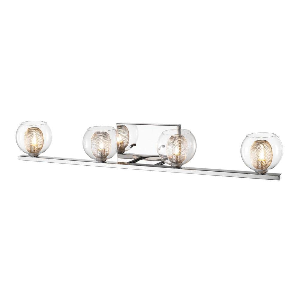Auge 32.68 in. 4-Light Chrome Vanity Light with Clear and Mesh Glass Shade 