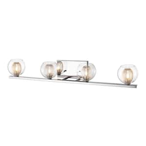 Auge 32.68 in. 4-Light Chrome Vanity Light with Clear and Mesh Glass Shade with Bulbs Included