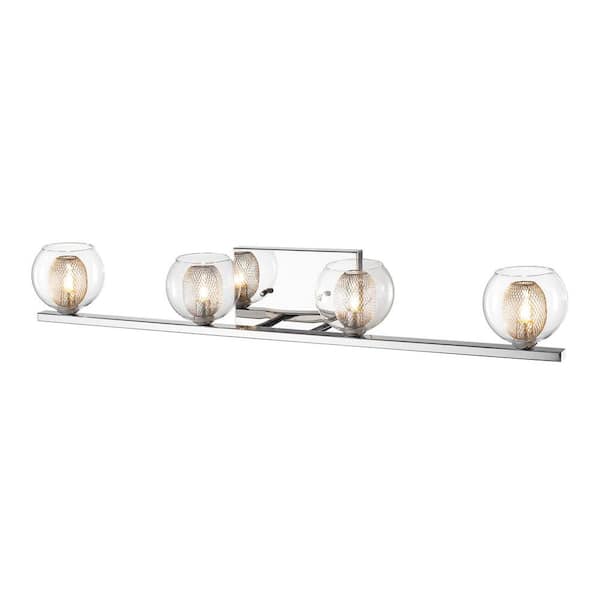 Unbranded Auge 32.68 in. 4-Light Chrome Vanity Light with Clear and Mesh Glass Shade with Bulbs Included