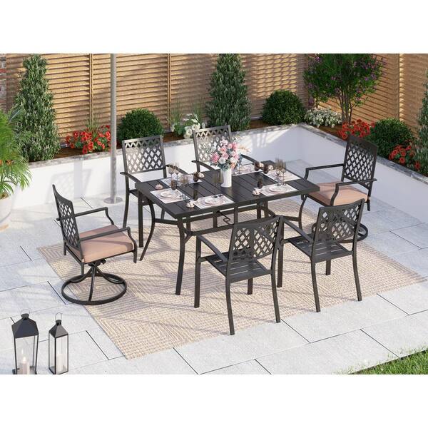 PHI VILLA 7-Piece Metal Patio Outdoor Dining Set with Rectangle Table ...