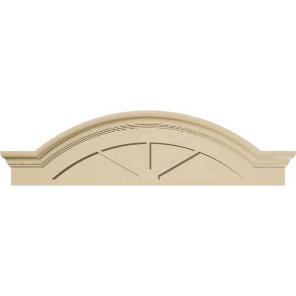 46-in. W x 12-1/2-in. H x 2-1/2-in. P Segment Arch W/Flankers 3 Spoke Signature Urethane Pediment, Primed Tan
