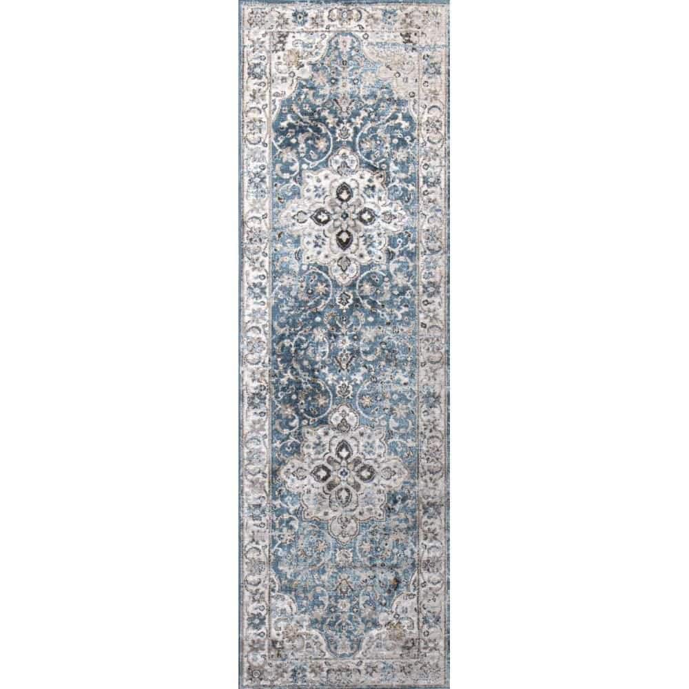 Ashland Blue 3 ft. x 8 ft. (2 ft. 6 in. x 8 ft.) Geometric Transitional Run