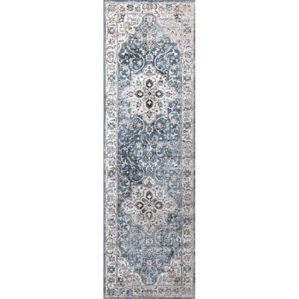 Ashland Blue 3 ft. x 8 ft. (2 ft. 6 in. x 8 ft.) Geometric Transitional Runner Rug