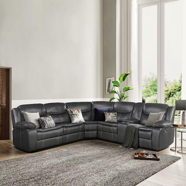 Leather power deals reclining sectional sofa