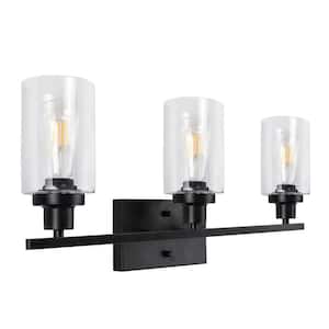 24 in. 3-Light Matte Black Modern Bathroom Vanity Light with Clear Glass Shades