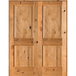 56 in. x 80 in. Rustic Knotty Alder 2-Panel Left-Handed Clear Stain Wood Double Prehung Interior Door with Square-Top