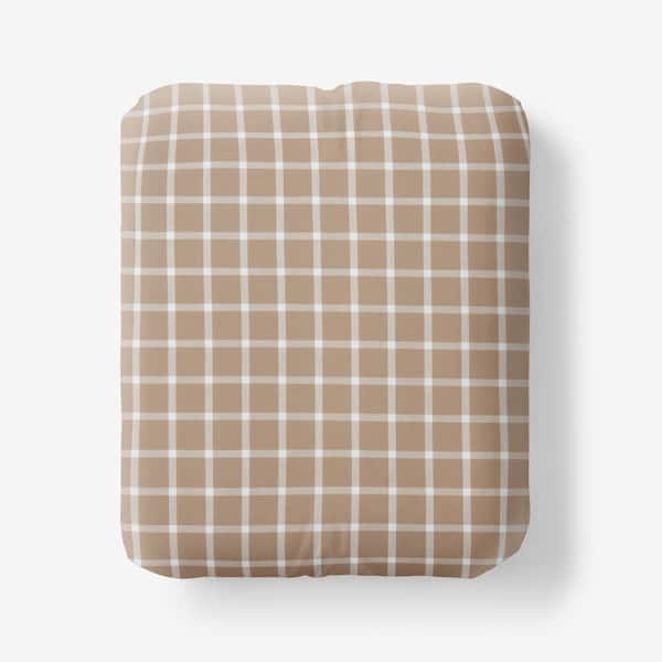 The Company Store Company Cotton Windowpane Yard-Dyed Taupe Cotton Percale Queen Fitted Sheet