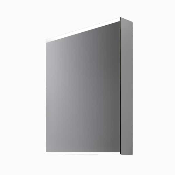Unbranded Verdero 20 in. W x 4 in. D x 26 in. H Rectangular Silver Aluminum Surface Mount Lighted Medicine Cabinet with Mirror