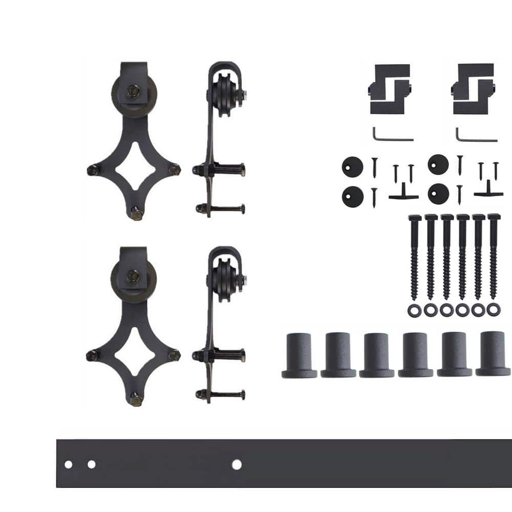 Rustic Black Double Barn Door Hardware Kit with Diamond Design
