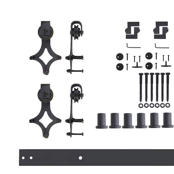 HOMACER 8 ft./96 in. Black Rustic Non-Bypass Sliding Barn Door Hardware Kit Diamond Design Roller for Double Doors