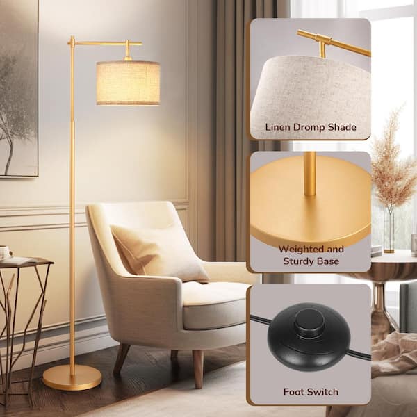 EDISHINE 63 Gold 1-Light Arched Floor Lamp for Living Room