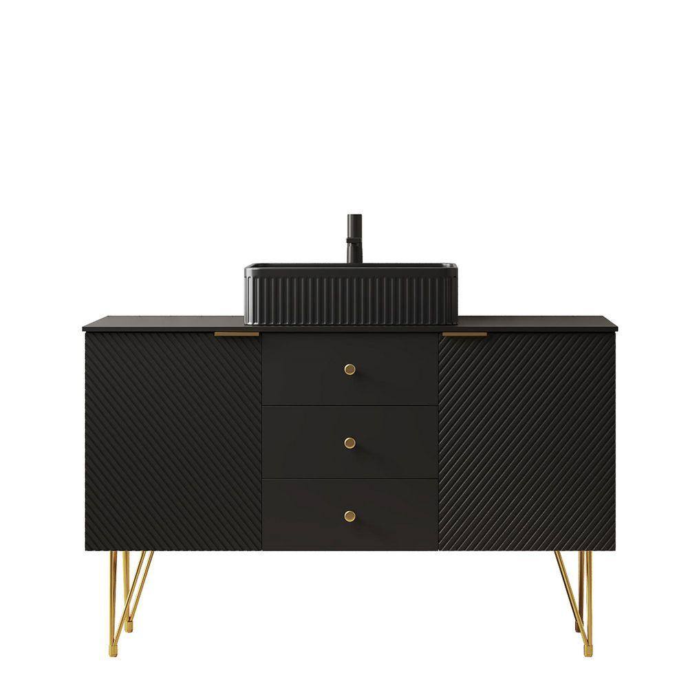 TCYO 48 in. Freestanding Black Bath Vanity with Black Sintered Stone ...