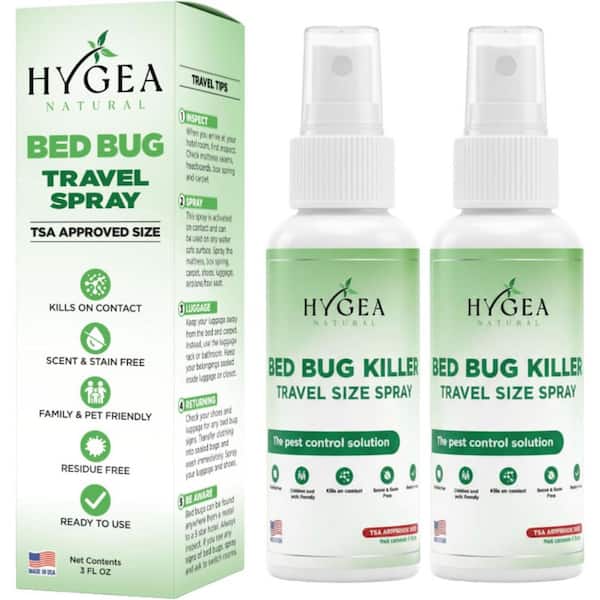 Travel Bed Bug Spray 3oz. Non Toxic, Odorless, Stainless, TSA approved size Insect Killer 2-pack