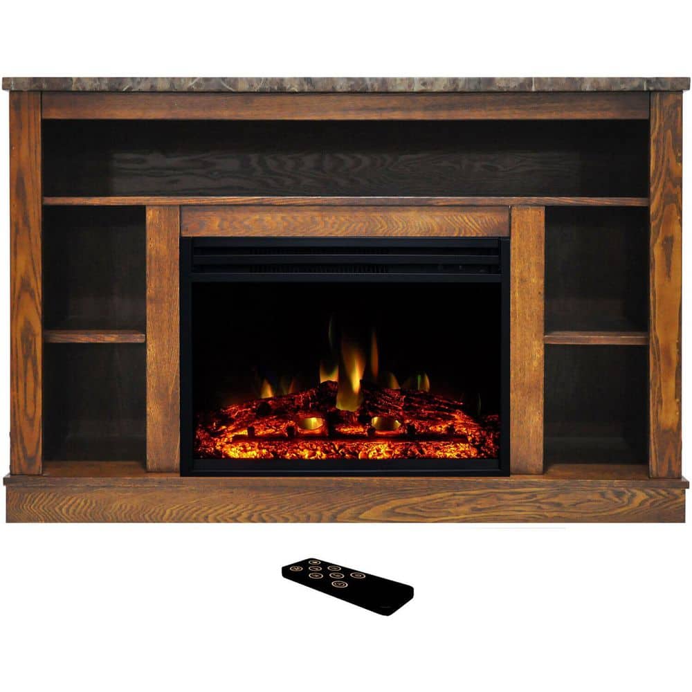 Walnut 47-Inch TV Stand with Electric Fireplace and Remote Control