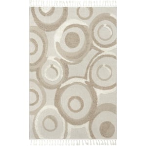 Leena Intertwined Circles High/low Beige 8 ft. x 10 ft. Farmhouse Area Rug