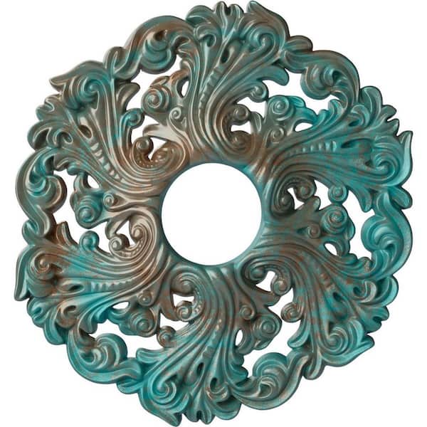 Ekena Millwork 1-3/4 in. x 19-5/8 in. x 19-5/8 in. Polyurethane Orrington Ceiling Medallion, Copper Green Patina