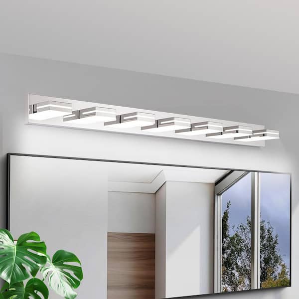 55.1 in. 7-Light LED Bathroom Vanity Lighting Vanity Lights Over Mirror Bath Wall Lighting-Chrome