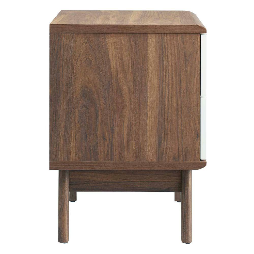 Walnut and White 2-Drawer Nightstand with Tapered Legs