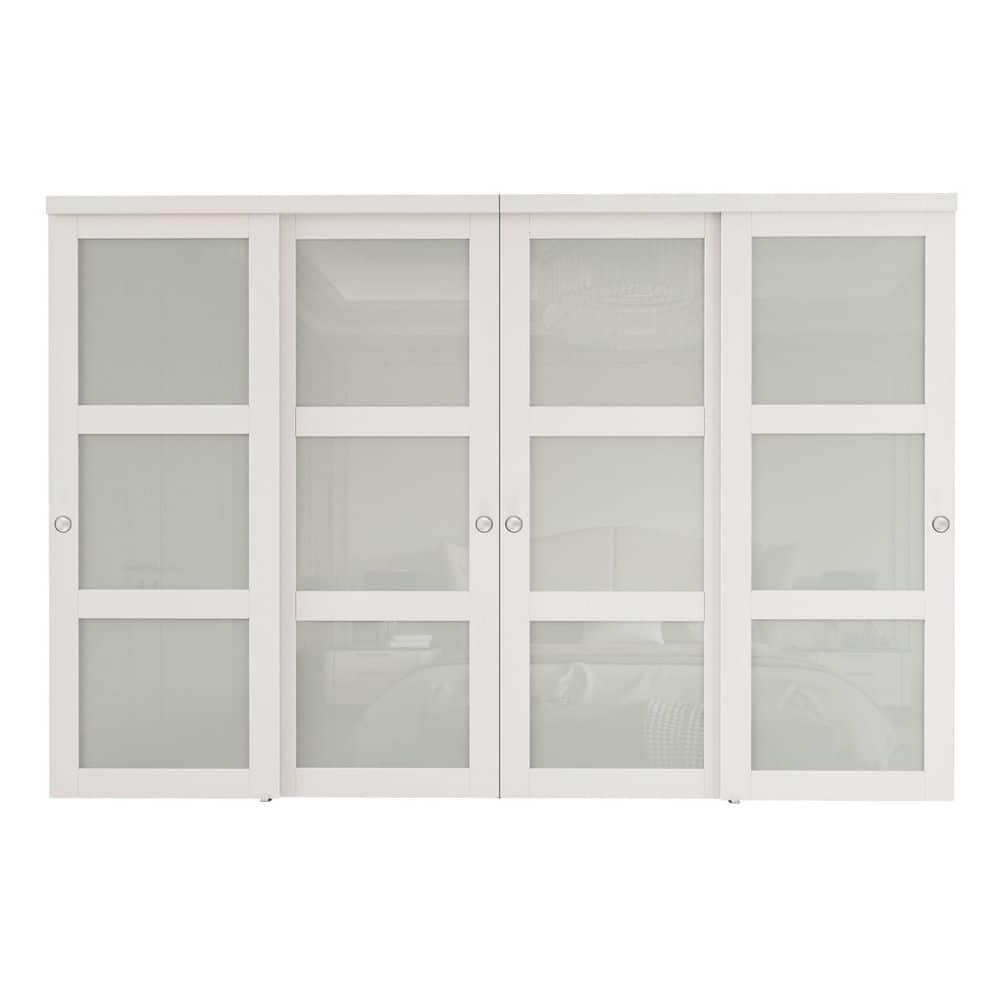 120 in. x 96 in. 3-Lites Frosted Glass White Finished MDF Closet Sliding Door with Hardware Kit price history on PriceWatchPro