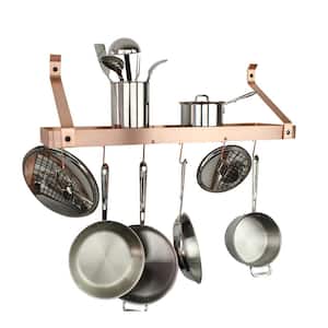 Handcrafted 30 in. Gourmet Deep Bookshelf Wall Rack with Straight Arms and 12-Hooks Brushed Copper