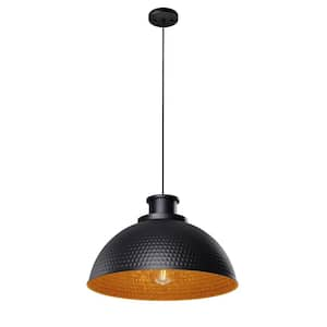 Industrial 20.08 in. 1-Light Black Pendant Light Dome Ceiling Hanging with Hammered Metal Shade