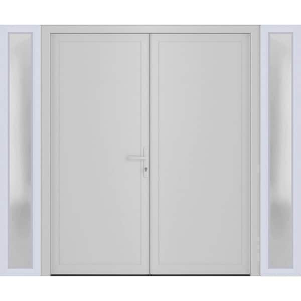 16+72+ 16 in. x 80 in. Left-hand/Inswing Frosted Glass White Silk Steel Prehung Front Door with Hardware