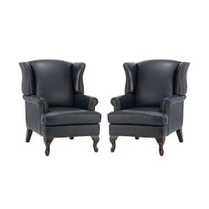 Johannes Navy Genuine Leather Armchair with Nailhead Trims (Set of 2)